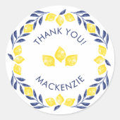 レモンウォーター色ありがとうパーソナライズされた ラウンドシール (正面)