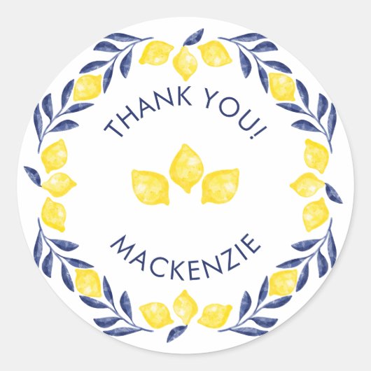 レモンウォーター色ありがとうパーソナライズされた ラウンドシール (正面)