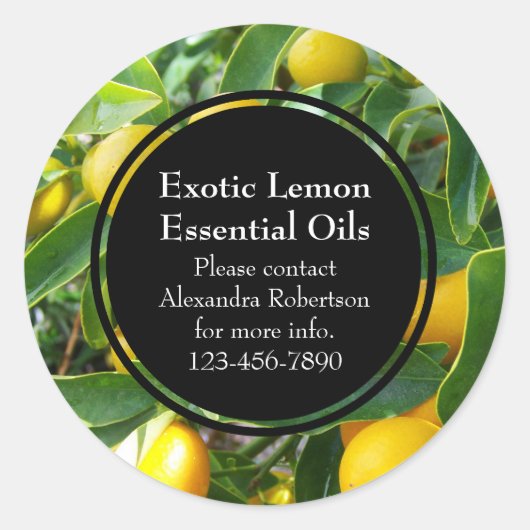 レモンエッセンシャル油ビジネスボトルラベル ラウンドシール (正面)