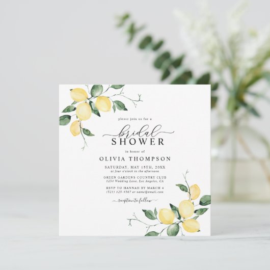 レモンエレガントウォーターカラーブライダルシャワー 招待状 (スタンド正面)
