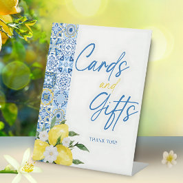 レモンエレガント赤ちゃんシャワーのギフトとカードサイン 台座サイン