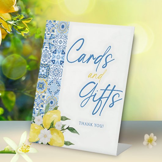 レモンエレガント赤ちゃんシャワーのギフトとカードサイン 台座サイン