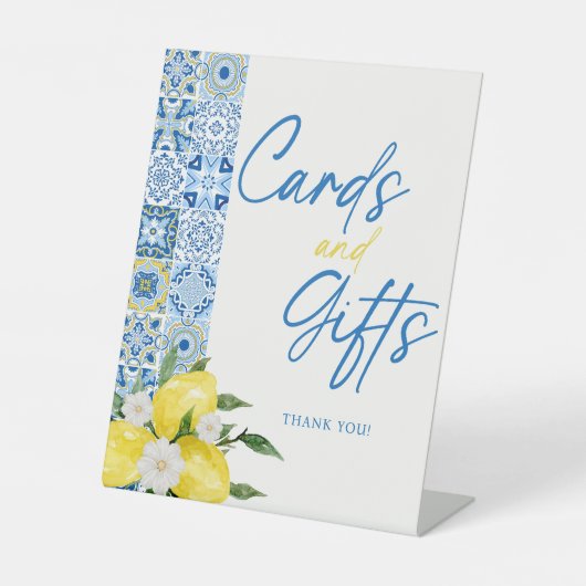 レモンエレガント赤ちゃんシャワーのギフトとカードサイン 台座サイン (正面)