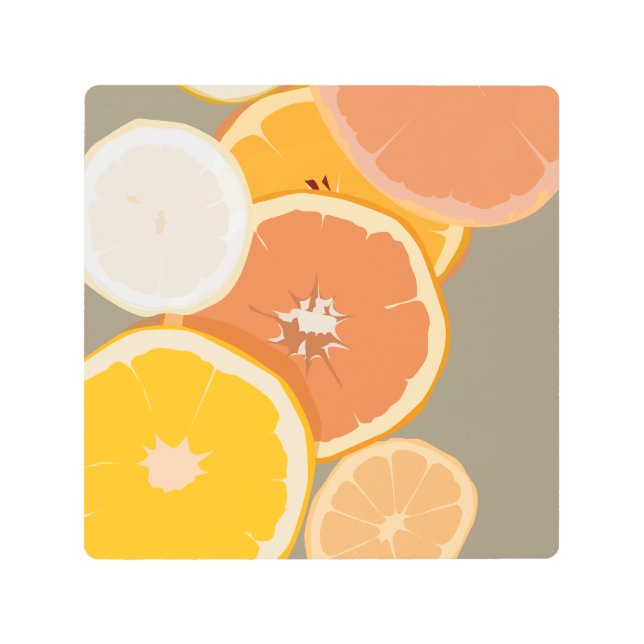 レモンオレンジグレープフルーツシトラスアート メタルプリント (正面)