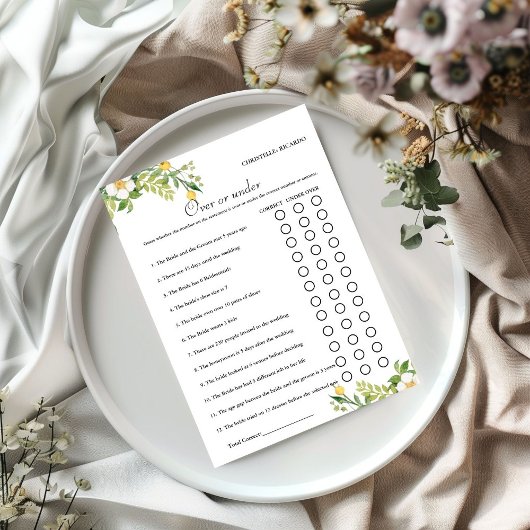 レモンオーバーまたは下ブライダルシャワーゲームカード 案内状