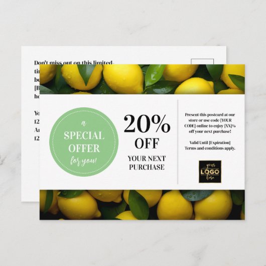 レモンカスタムクーポン割引 ポストカード (正面/裏面)
