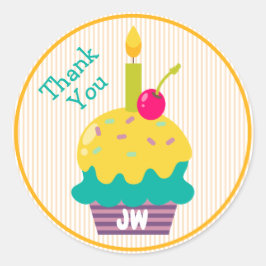レモンカップケーキモノグラムカラフルありがとう ラウンドシール