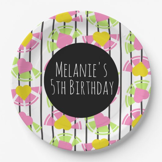 レモンカラフルとハートスライス誕生日 ペーパープレート (正面)