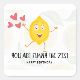 レモンカートゥーンフルーツハッピーバースデーおもしろい誕生日 スクエアシール