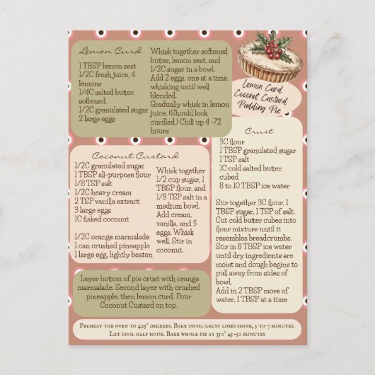 レモンカードココナッツカスタードパイレシピ ポストカード (正面)