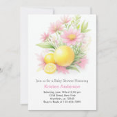 レモンガーデンお祝いピンクガールベビーシャワー 招待状 (正面)