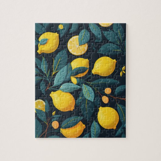 レモンガーデンパターン。黄色い熱帯柑橘類の果実 ジグソーパズル (縦)