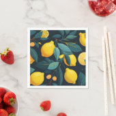 レモンガーデンパターン。黄色い熱帯柑橘類の果実 スタンダードカクテルナプキン (インサイチュ)