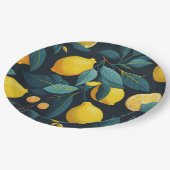 レモンガーデンパターン。黄色い熱帯柑橘類の果実 ペーパープレート (アングル)