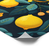 レモンガーデンパターン。黄色い熱帯柑橘類の果実 ポスター (角)