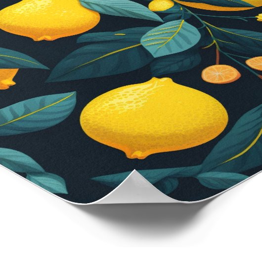 レモンガーデンパターン。黄色い熱帯柑橘類の果実 ポスター (角)