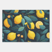 レモンガーデンパターン。黄色い熱帯柑橘類の果実 ラッピングペーパーシート (正面)