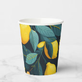 レモンガーデンパターン。黄色い熱帯柑橘類の果実 紙コップ (左)