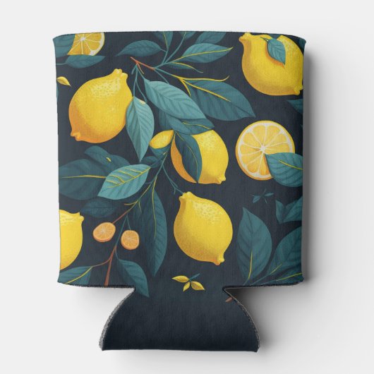 レモンガーデンパターン。黄色い熱帯柑橘類の果実 缶クーラー (裏面)
