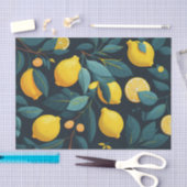 レモンガーデンパターン。黄色い熱帯柑橘類の果実 薄葉紙 (クラフト)
