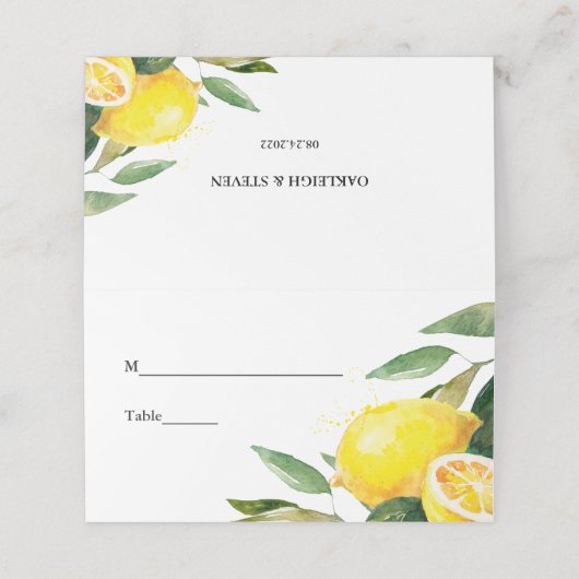 レモンガーデンフローラ結婚シックのテーブル プレイスカード (外部開封)