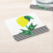 レモンガーデンプラントストライプズ スクエアペーパーコースター (アングル)