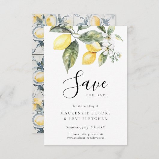 レモンガーデン地中海のウォーター結婚カラー セーブザデート (正面/裏面)