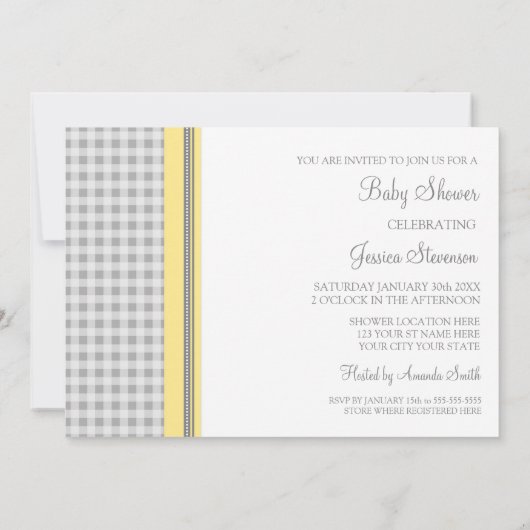 レモンギンガムカスタムベビーシャワー招待状 招待状 (裏面)