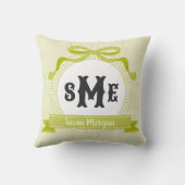 レモングラスグリーンリバースギリシャキー弓のモノグラム クッション (裏面)