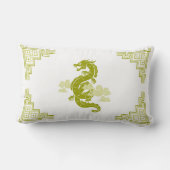 レモングラス緑のChinoiserieドラゴンと雲 ランバークッション (裏面)