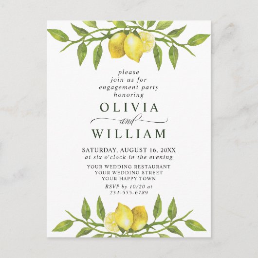 レモングリーナリー婚約パーティ招待状 ポストカード (正面)