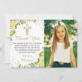 レモングリーナリー金ゴールドクロスファースト・コミュニオンフォト サンキューカード (正面)