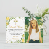レモングリーナリー金ゴールドクロスファースト・コミュニオンフォト サンキューカード (スタンド正面)