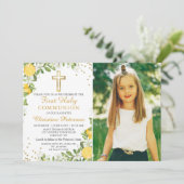 レモングリーナリー金ゴールドグリッターFirst Communion写真 招待状 (スタンド正面)