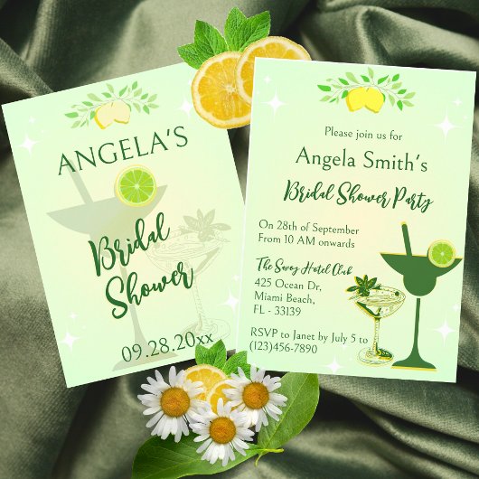 レモングリーンカクテルパーティーブライダルシャワー 招待状