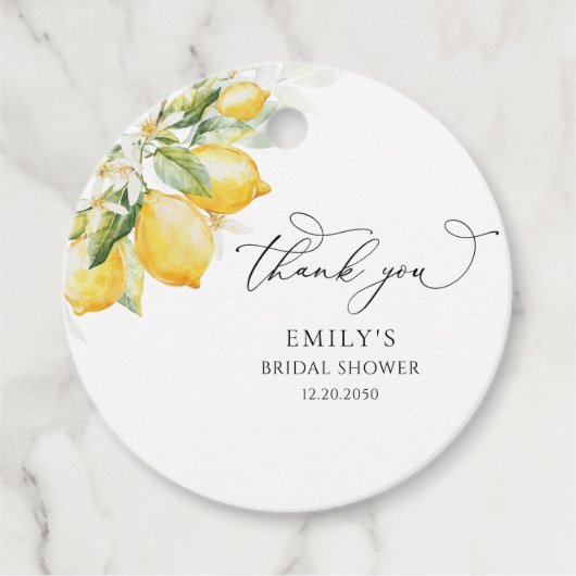 レモングリーンシトラスブライダルシャワーギフトラベル フェイバータグ (正面)