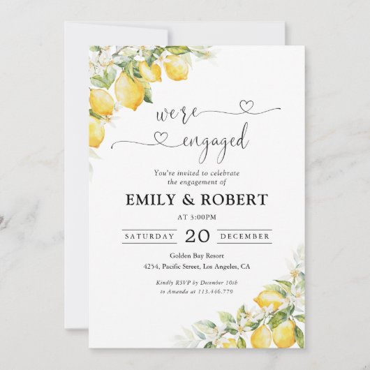 レモングリーンシトラス私たちは婚約した招待状 招待状 (正面)