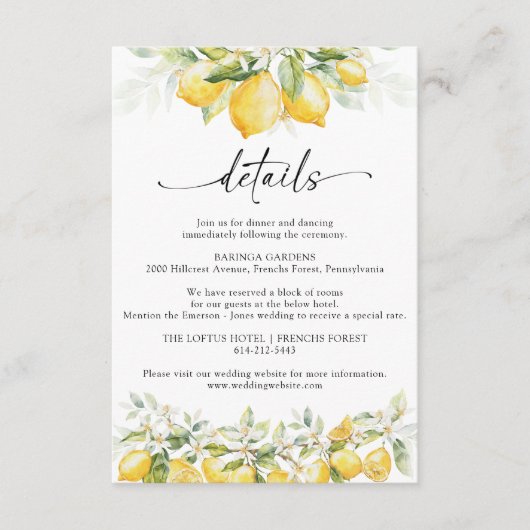 レモングリーンシトラス結婚ズ詳細カード エンクロージャーカード (正面)