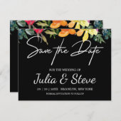 レモングリーンフローラウェディング日付カードを保存 (正面/裏面)