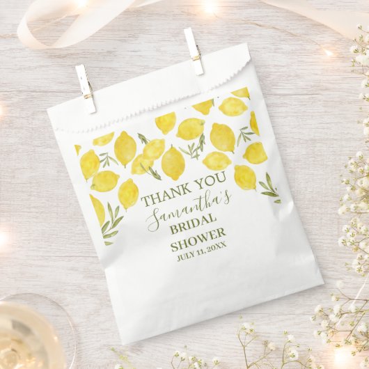 レモングリーンリーイタリアンイエローオリーブブライダルシャワー フェイバーバッグ (クリップ留めされた状態)