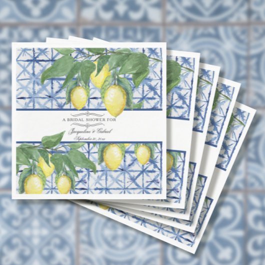 レモングリーンリーフローラブルーホワイトエレガントブライダル スタンダードランチョンナプキン