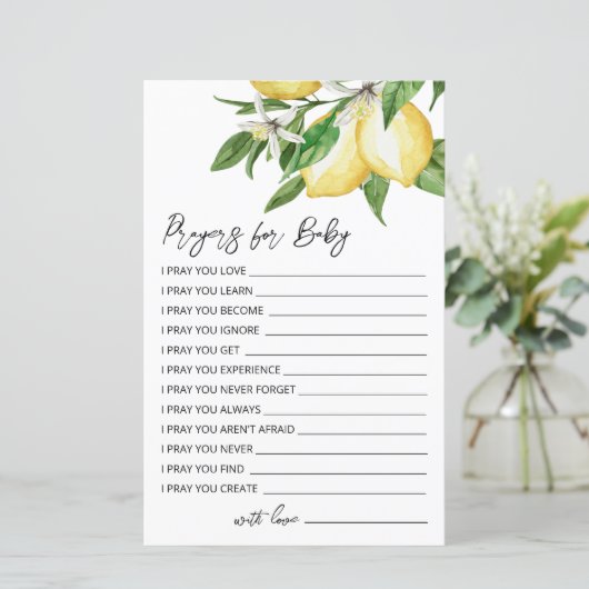 レモングリーンリーベビーシャワー祈りの言葉カード (スタンド正面)