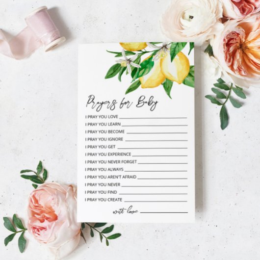 レモングリーンリーベビーシャワー祈りの言葉カード