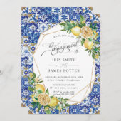 レモングリーン地中海のリー幾何学婚約 招待状 (正面/裏面)