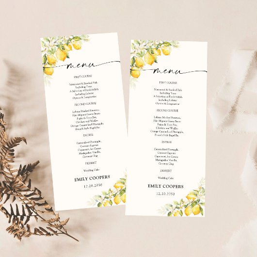 レモングリーン柑橘系ベビーシャワーメニュー メニュー