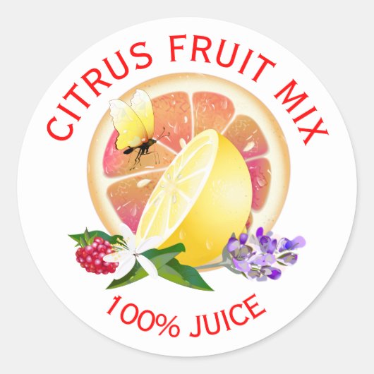 レモングレープフルーツ柑橘類フルーツキャニングボトルラベル ラウンドシール (正面)