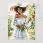 レモングローブで微笑むアフリカ系アメリカ人女性 ポストカード (正面)