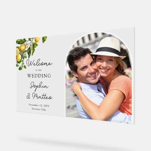 レモングローブ写真イタリアンの結婚歓迎 アクリルサイン (傾斜)