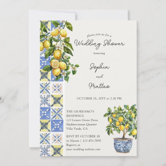 レモングローブ素朴地中海のウェディングシャワー 招待状 (正面)
