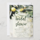 レモングローブ |黄モダン色・緑ブライダルシャワー 招待状 (正面)